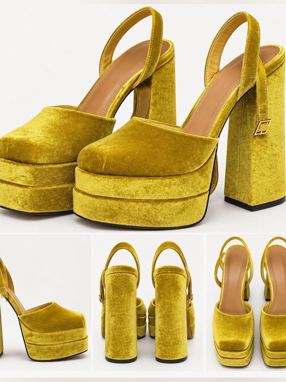 Chartreuse Velvet Platform Slingback Block Heels